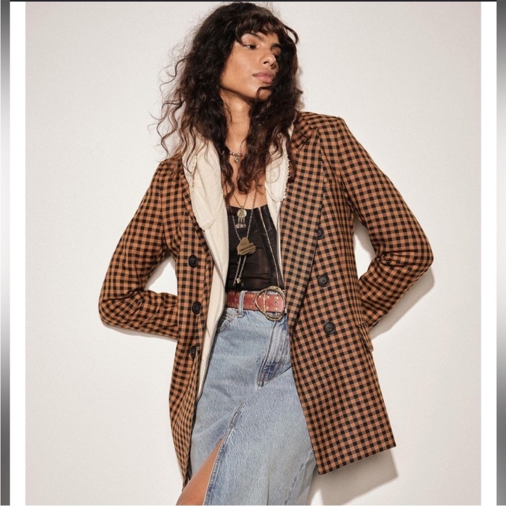 NWOT Free People Ashby Gingham Checkered Blazer - Picture 2 of 13